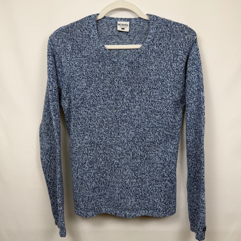 Columbia Womens Blue Marled Knit V-Neck Sweater Long Sleeve XL 2055 L